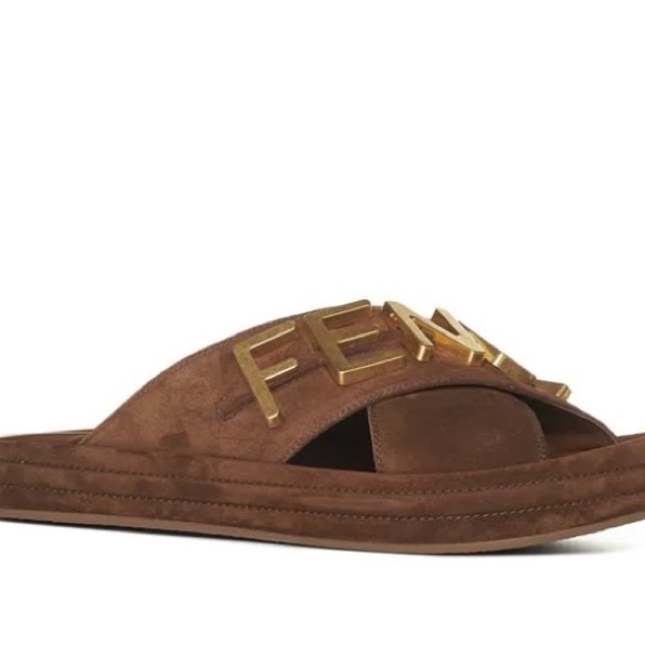 Fendi Fendigraphy Brown Suede Sandals- Size 6.5-New in Box - Picture 2 of 16